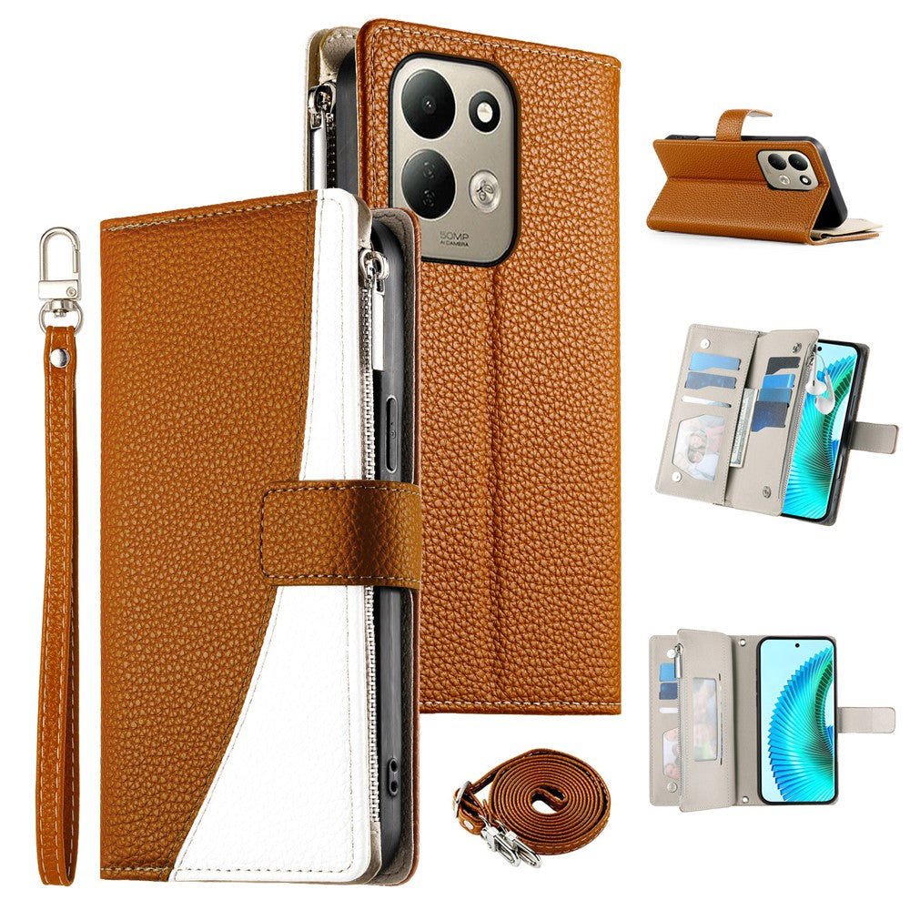 For Xiaomi Redmi 17 4G  /  Redmi 17 5G Leather Case Zipper Wallet Color Splicing Flip Phone Cover with Straps