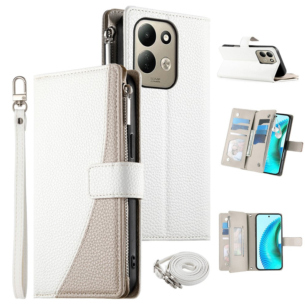 For Xiaomi Redmi 17 4G  /  Redmi 17 5G Leather Case Zipper Wallet Color Splicing Flip Phone Cover with Straps