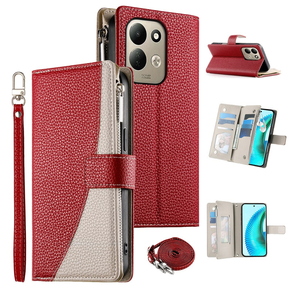 For Xiaomi Redmi 17 4G  /  Redmi 17 5G Leather Case Zipper Wallet Color Splicing Flip Phone Cover with Straps