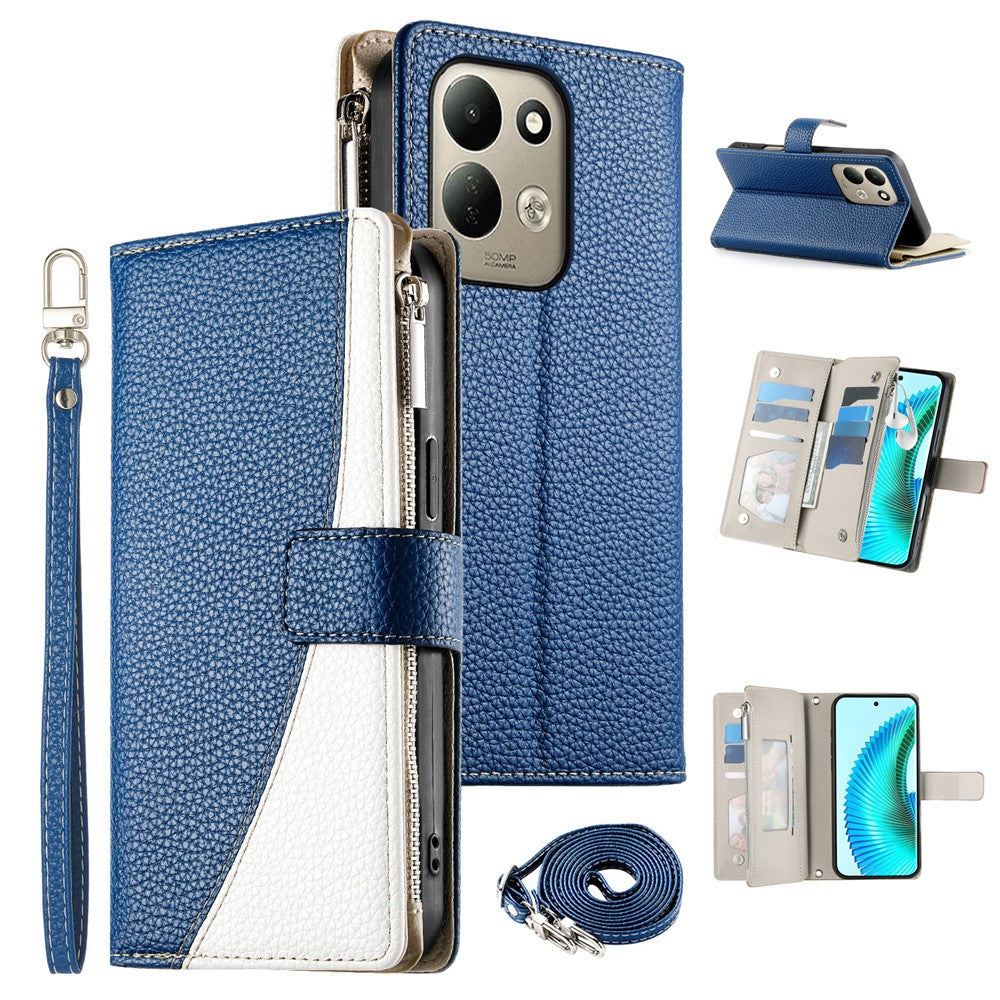 For Xiaomi Redmi 17 4G  /  Redmi 17 5G Leather Case Zipper Wallet Color Splicing Flip Phone Cover with Straps