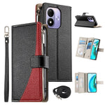 For Xiaomi Redmi Note 17 4G (Global) / Note 17 5G (Global) / Note 17 (India / China) 5G Leather Case Zipper Wallet Color Splicing Flip Phone Cover with Straps