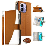 For Xiaomi Redmi Note 17 4G (Global) / Note 17 5G (Global) / Note 17 (India / China) 5G Leather Case Zipper Wallet Color Splicing Flip Phone Cover with Straps