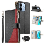 For Xiaomi Redmi Note 17 Pro 5G Leather Case Zipper Wallet Color Splicing Flip Phone Cover with Straps
