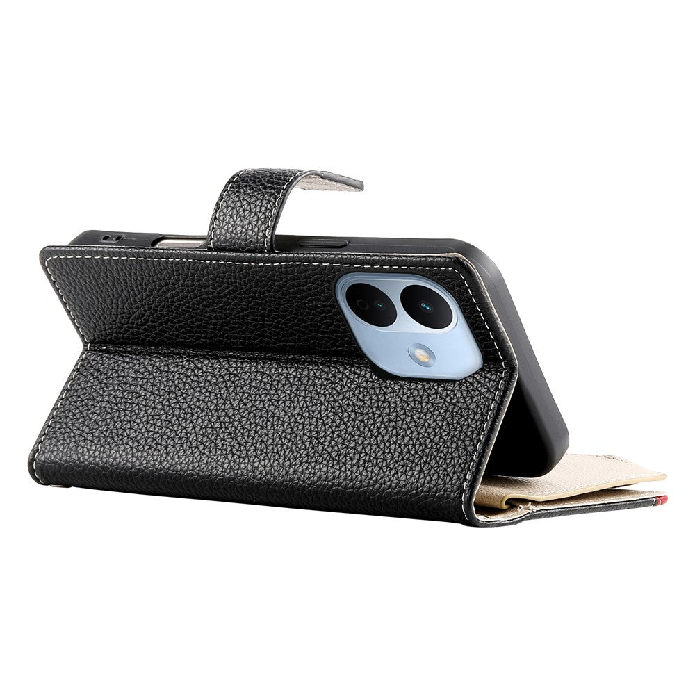 For Xiaomi Redmi Note 17 Pro 5G Leather Case Zipper Wallet Color Splicing Flip Phone Cover with Straps