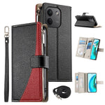 For Xiaomi Redmi Note 17 Pro Max 5G Leather Case Zipper Wallet Color Splicing Flip Phone Cover with Straps