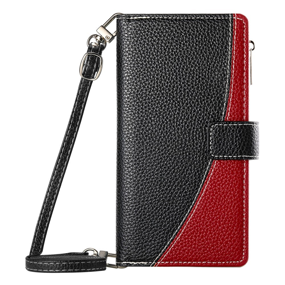 For Xiaomi Redmi Note 17 Pro Max 5G Leather Case Zipper Wallet Color Splicing Flip Phone Cover with Straps