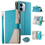 For Xiaomi Redmi Note 17 Pro Max 5G Leather Case Zipper Wallet Color Splicing Flip Phone Cover with Straps