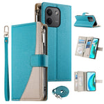 For Xiaomi Redmi Note 17 Pro Max 5G Leather Case Zipper Wallet Color Splicing Flip Phone Cover with Straps