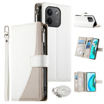 For Xiaomi Redmi Note 17 Pro Max 5G Leather Case Zipper Wallet Color Splicing Flip Phone Cover with Straps