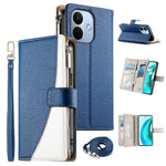 For Xiaomi Redmi Note 17 Pro Max 5G Leather Case Zipper Wallet Color Splicing Flip Phone Cover with Straps