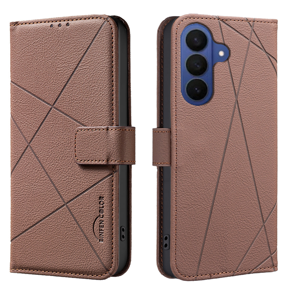 BINFEN COLOR til Samsung Galaxy S26 FE BF35 Etui Geometri-præget Lædertelefoncover RFID-blokerende Pungstativ