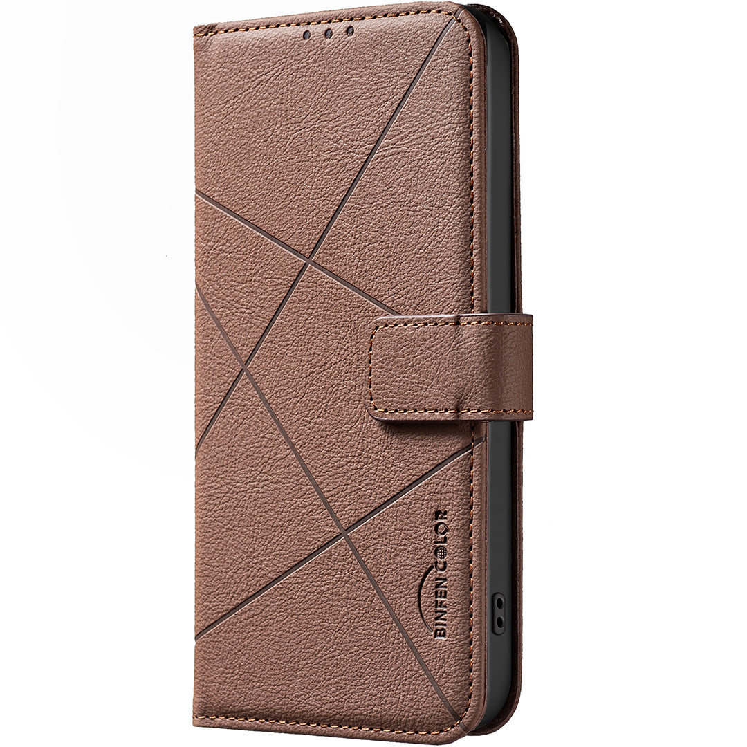 BINFEN COLOR til Samsung Galaxy S26 FE BF35 Etui Geometri-præget Lædertelefoncover RFID-blokerende Pungstativ