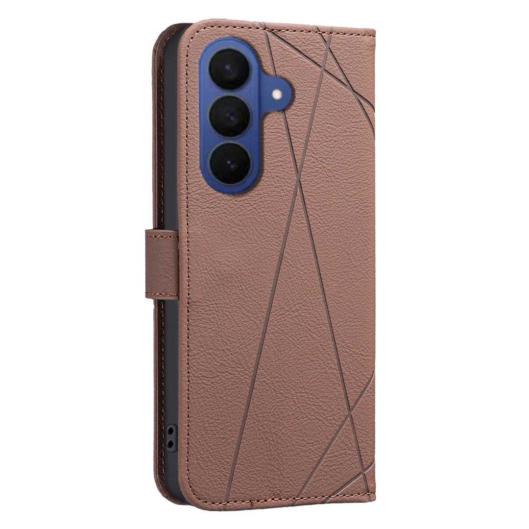 BINFEN COLOR til Samsung Galaxy S26 FE BF35 Etui Geometri-præget Lædertelefoncover RFID-blokerende Pungstativ