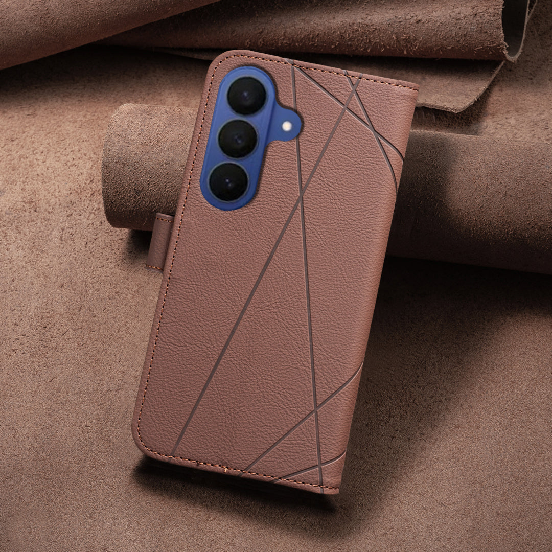 BINFEN COLOR til Samsung Galaxy S26 FE BF35 Etui Geometri-præget Lædertelefoncover RFID-blokerende Pungstativ