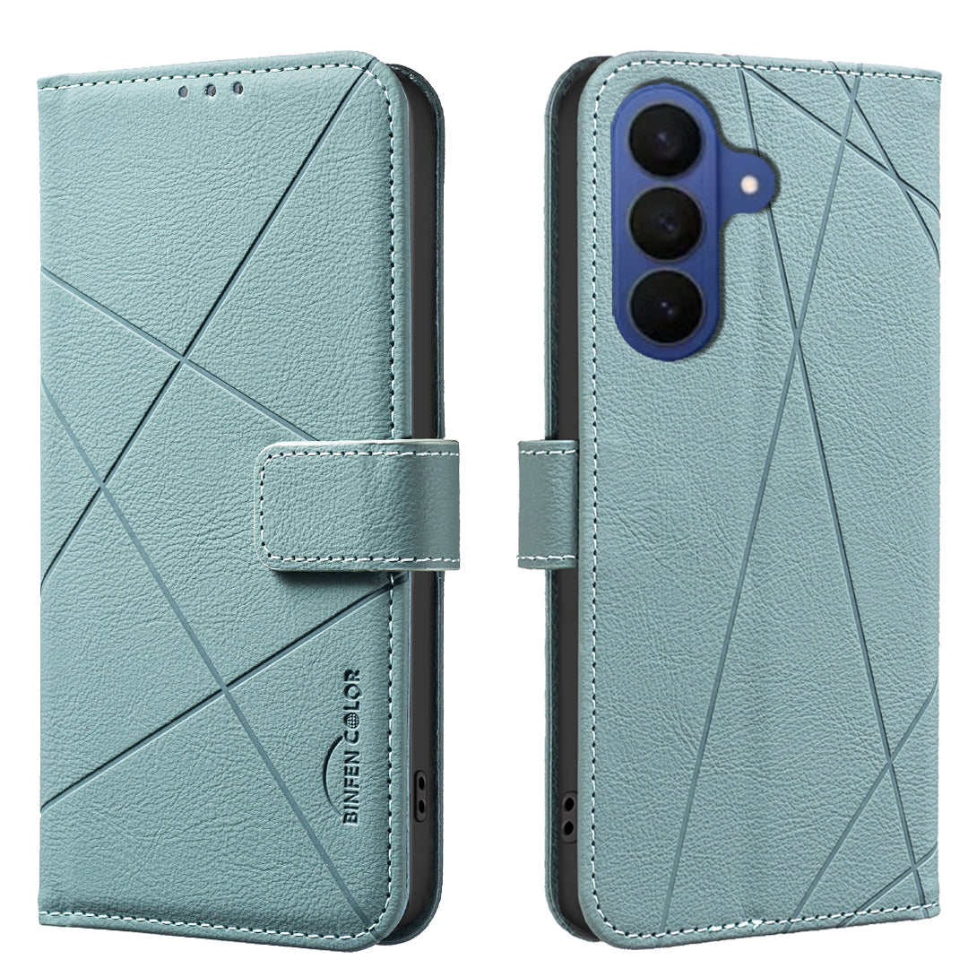 BINFEN COLOR til Samsung Galaxy S26 FE BF35 Etui Geometri-præget Lædertelefoncover RFID-blokerende Pungstativ