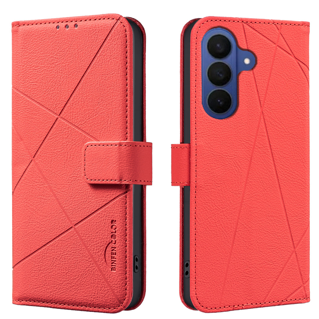 BINFEN COLOR för Samsung Galaxy S26 FE BF35 Skal Geometriskt Präglat Lädermobilskal RFID-blockerande Plånboksfodral