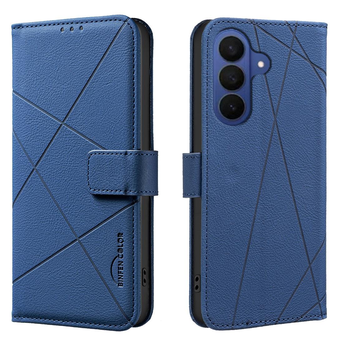BINFEN COLOR til Samsung Galaxy S26 FE BF35 Etui Geometri-præget Lædertelefoncover RFID-blokerende Pungstativ