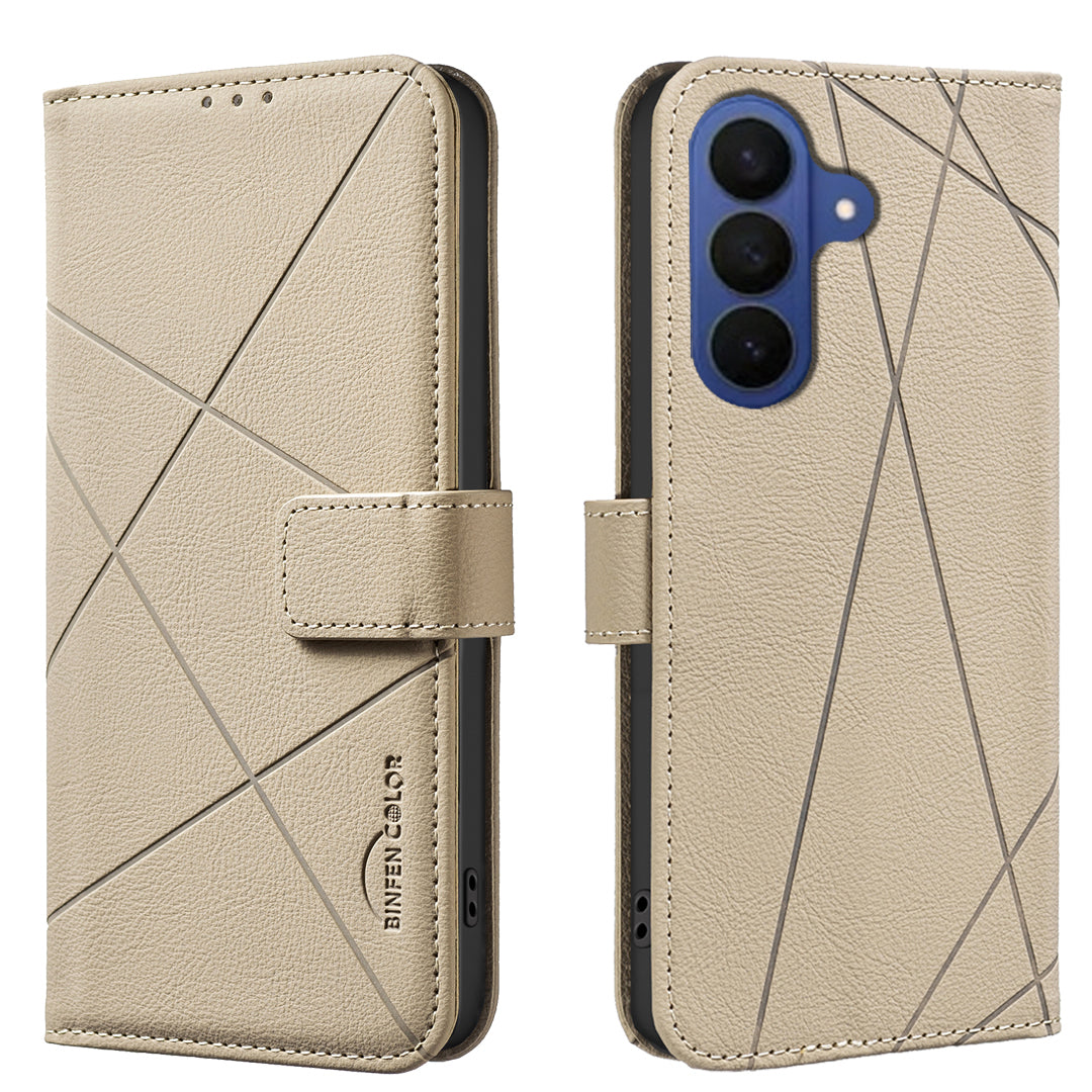 BINFEN COLOR til Samsung Galaxy S26 FE BF35 Etui Geometri-præget Lædertelefoncover RFID-blokerende Pungstativ
