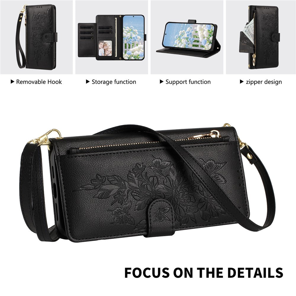 For Xiaomi Redmi Note 17 Pro+ 5G Case PU Leather Butterfly Floral Zippered Wallet Phone Cover with Wrist Strap / houlder Strap