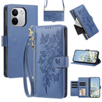 For Xiaomi Redmi Note 17 Pro+ 5G Case PU Leather Butterfly Floral Zippered Wallet Phone Cover with Wrist Strap / houlder Strap