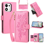 For Honor 600 Smart 5G / X7e Plus 5G Case PU Leather Butterfly Floral Zippered Wallet Phone Cover with Wrist Strap / Shoulder Strap