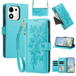 For Honor 600 Smart 5G / X7e Plus 5G Case PU Leather Butterfly Floral Zippered Wallet Phone Cover with Wrist Strap / Shoulder Strap