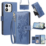 For Honor 600 Smart 5G / X7e Plus 5G Case PU Leather Butterfly Floral Zippered Wallet Phone Cover with Wrist Strap / Shoulder Strap