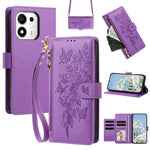 For Honor 600 Smart 5G / X7e Plus 5G Case PU Leather Butterfly Floral Zippered Wallet Phone Cover with Wrist Strap / Shoulder Strap