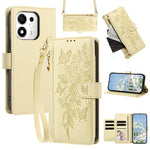 For Honor 600 Smart 5G / X7e Plus 5G Case PU Leather Butterfly Floral Zippered Wallet Phone Cover with Wrist Strap / Shoulder Strap