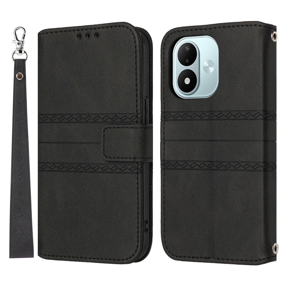 For Xiaomi Redmi Note 17 4G (Global) / Note 17 5G (Global) / Note 17 (India / China) 5G Case Wallet Skin-Touch Leather Imprinted Phone Cover with Wrist Strap