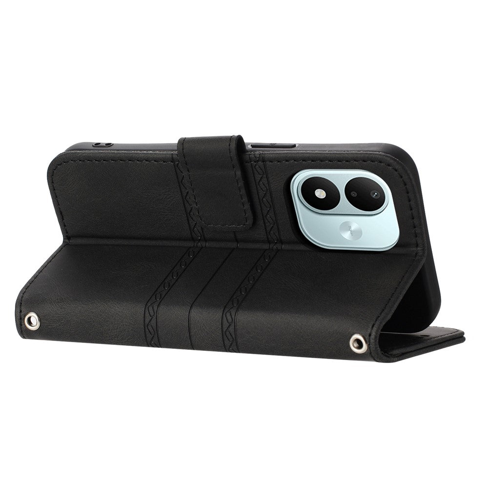 For Xiaomi Redmi Note 17 4G (Global) / Note 17 5G (Global) / Note 17 (India / China) 5G Case Wallet Skin-Touch Leather Imprinted Phone Cover with Wrist Strap