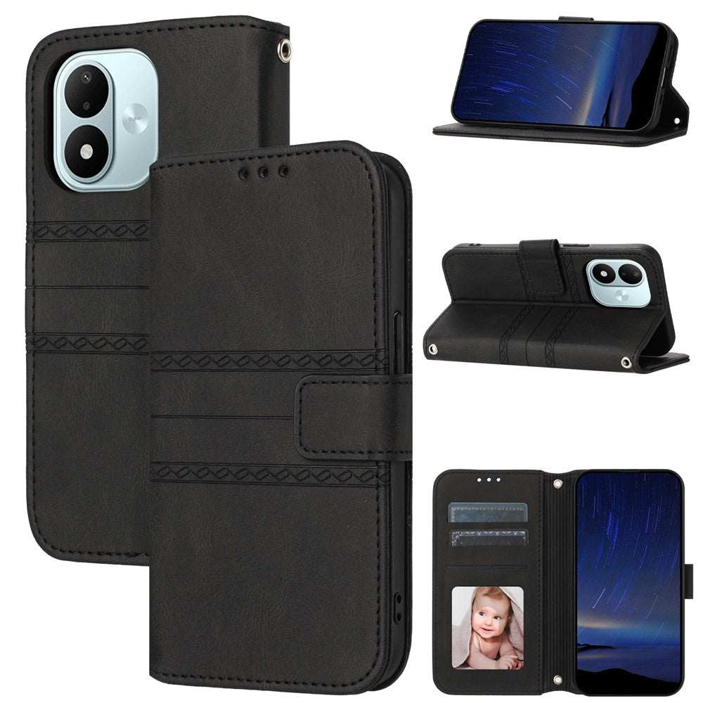 For Xiaomi Redmi Note 17 4G (Global) / Note 17 5G (Global) / Note 17 (India / China) 5G Case Wallet Skin-Touch Leather Imprinted Phone Cover with Wrist Strap