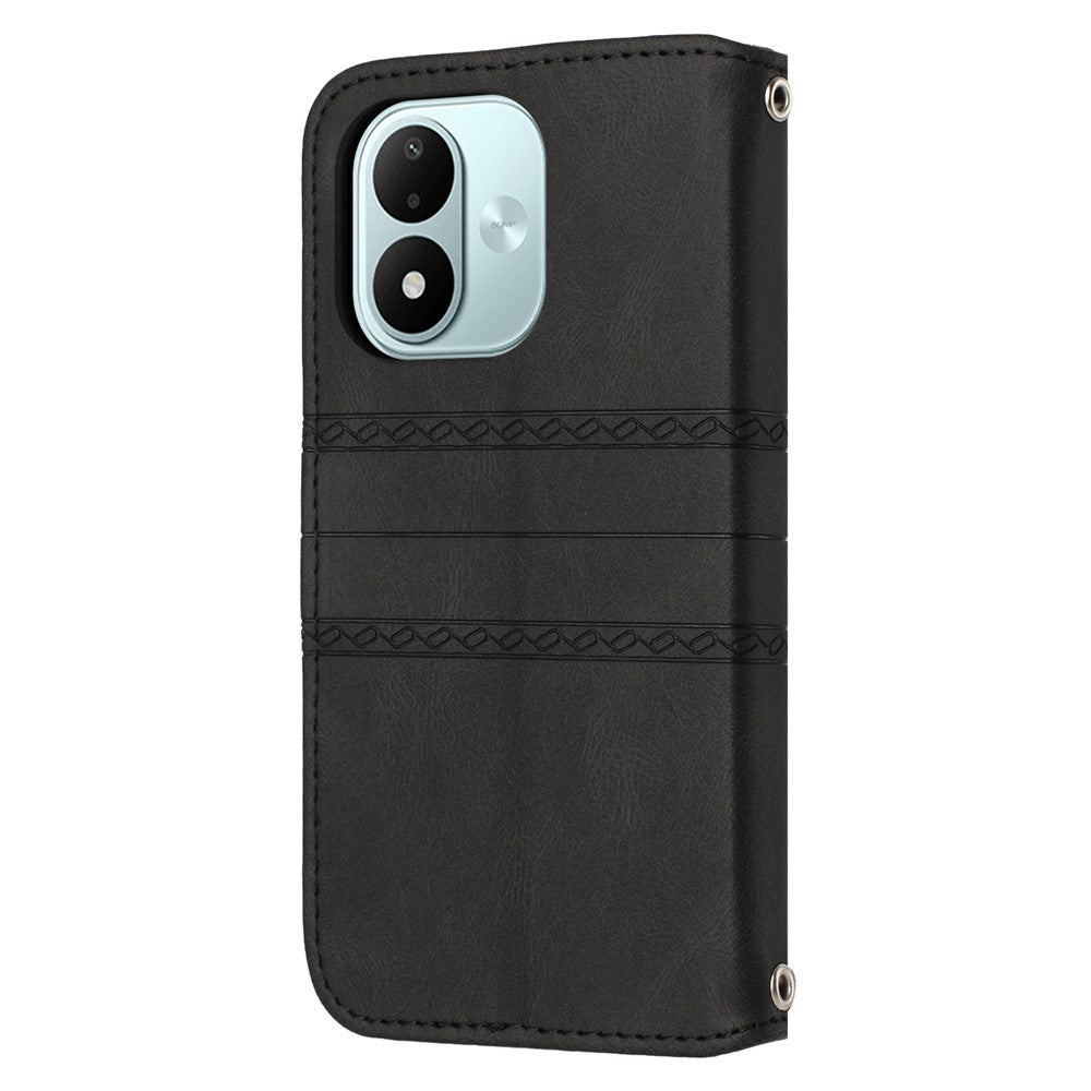 For Xiaomi Redmi Note 17 4G (Global) / Note 17 5G (Global) / Note 17 (India / China) 5G Case Wallet Skin-Touch Leather Imprinted Phone Cover with Wrist Strap