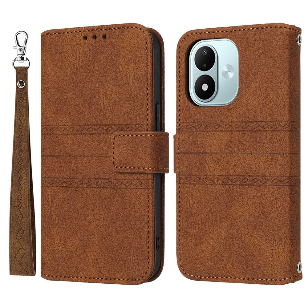 For Xiaomi Redmi Note 17 4G (Global) / Note 17 5G (Global) / Note 17 (India / China) 5G Case Wallet Skin-Touch Leather Imprinted Phone Cover with Wrist Strap