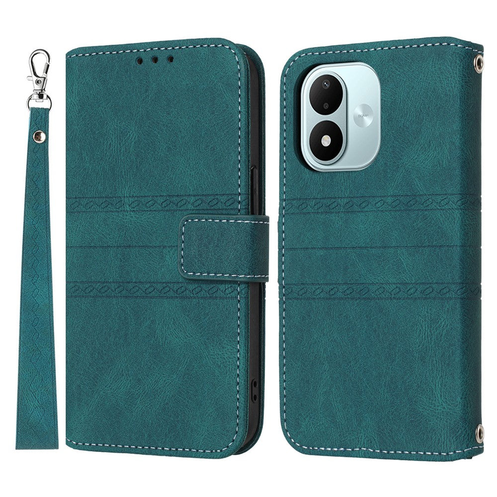 For Xiaomi Redmi Note 17 4G (Global) / Note 17 5G (Global) / Note 17 (India / China) 5G Case Wallet Skin-Touch Leather Imprinted Phone Cover with Wrist Strap
