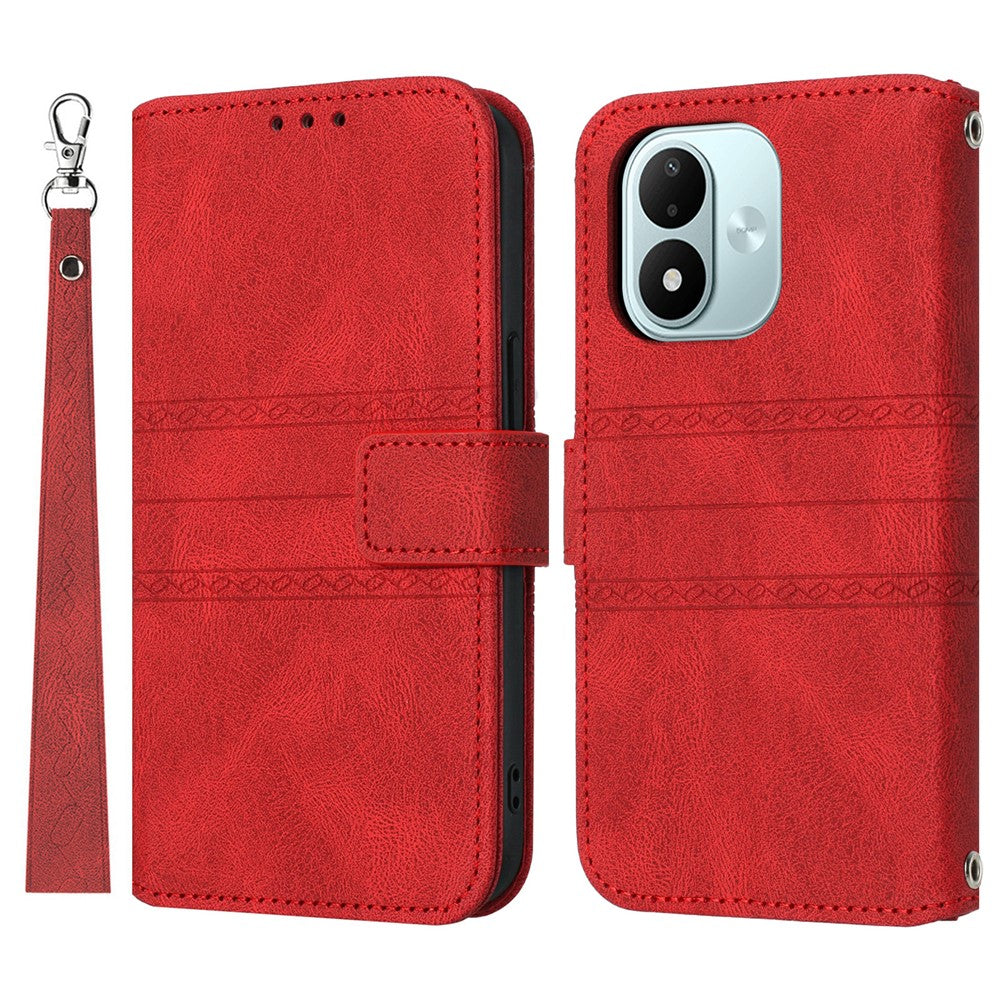 For Xiaomi Redmi Note 17 4G (Global) / Note 17 5G (Global) / Note 17 (India / China) 5G Case Wallet Skin-Touch Leather Imprinted Phone Cover with Wrist Strap