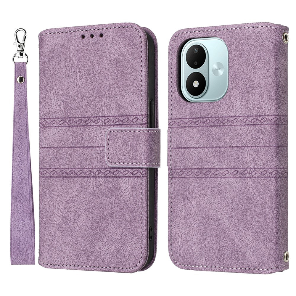 For Xiaomi Redmi Note 17 4G (Global) / Note 17 5G (Global) / Note 17 (India / China) 5G Case Wallet Skin-Touch Leather Imprinted Phone Cover with Wrist Strap