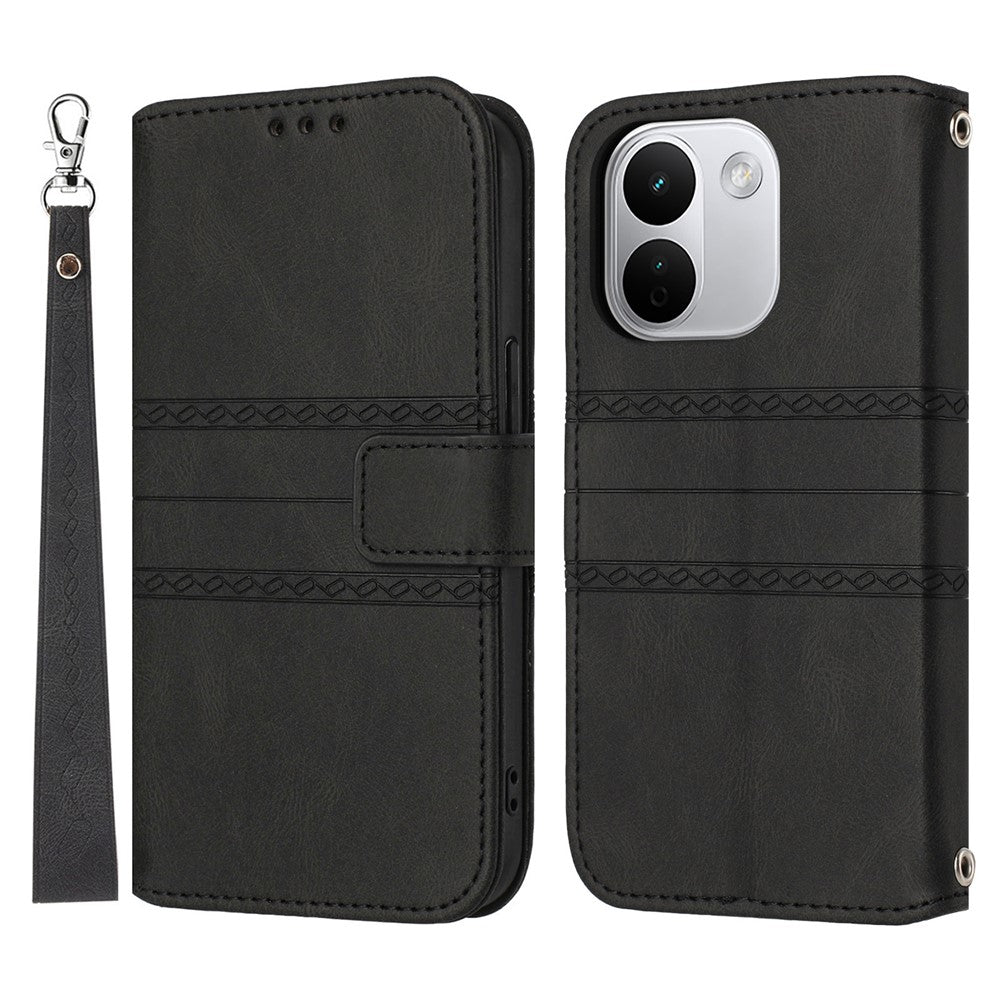 For Xiaomi Redmi Note 17 Pro+ 5G Case Wallet Skin-Touch Leather Imprinted Phone Cover with Wrist Strap