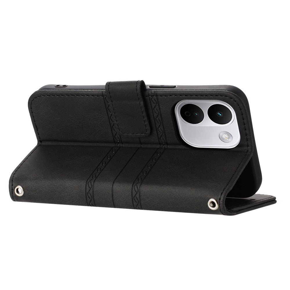For Xiaomi Redmi Note 17 Pro+ 5G Case Wallet Skin-Touch Leather Imprinted Phone Cover with Wrist Strap