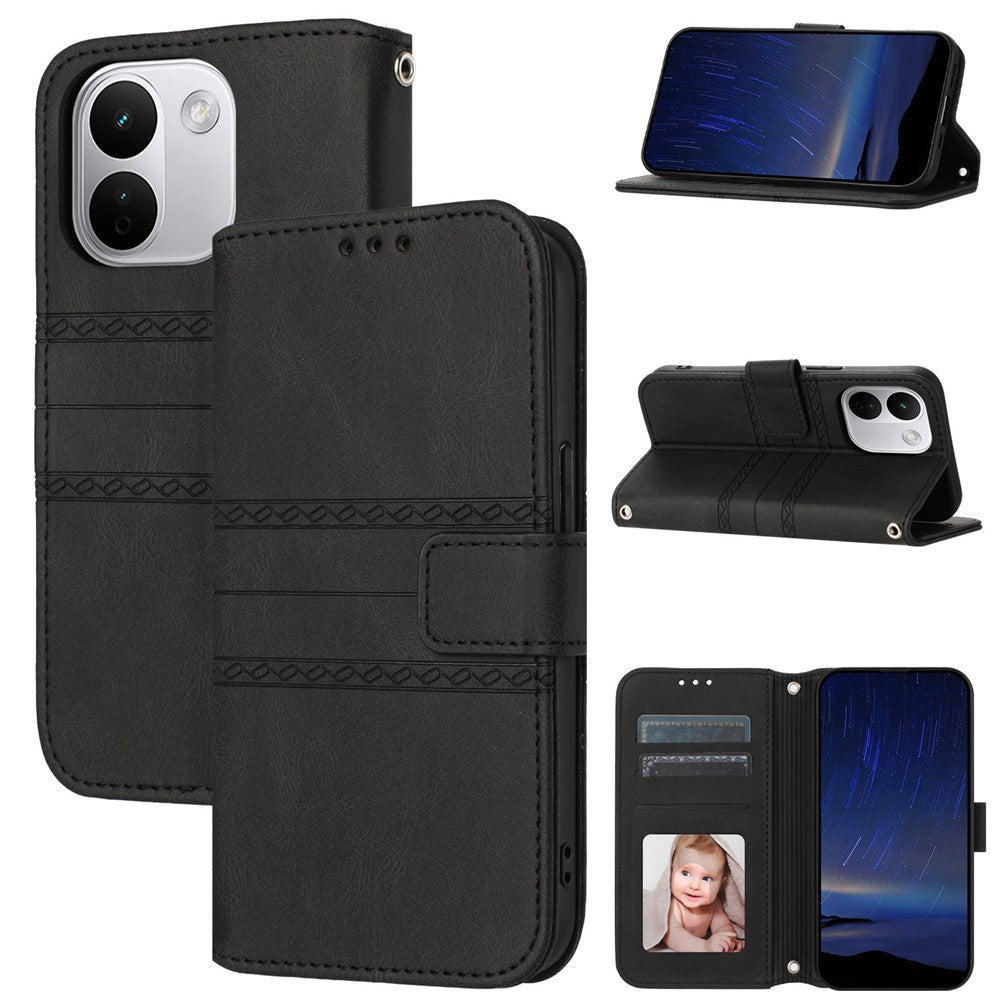 For Xiaomi Redmi Note 17 Pro+ 5G Case Wallet Skin-Touch Leather Imprinted Phone Cover with Wrist Strap