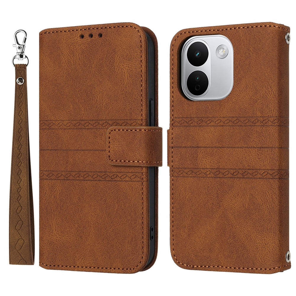 For Xiaomi Redmi Note 17 Pro+ 5G Case Wallet Skin-Touch Leather Imprinted Phone Cover with Wrist Strap