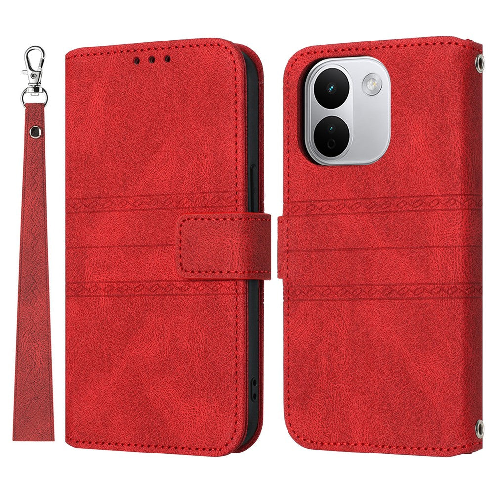 For Xiaomi Redmi Note 17 Pro+ 5G Case Wallet Skin-Touch Leather Imprinted Phone Cover with Wrist Strap