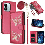 For Xiaomi Redmi Note 17 4G (Global) / Note 17 5G (Global) / Note 17 (India / China) 5G Case Glitter Butterfly Zipper Pocket Stand Leather Phone Cover with Hand Strap / Shoulder Strap