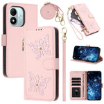 For Xiaomi Redmi Note 17 4G (Global) / Note 17 5G (Global) / Note 17 (India / China) 5G Case Glitter Butterfly Zipper Pocket Stand Leather Phone Cover with Hand Strap / Shoulder Strap