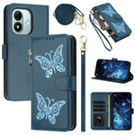 For Xiaomi Redmi Note 17 4G (Global) / Note 17 5G (Global) / Note 17 (India / China) 5G Case Glitter Butterfly Zipper Pocket Stand Leather Phone Cover with Hand Strap / Shoulder Strap