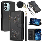 For Xiaomi Redmi Note 17 4G (Global) / Note 17 5G (Global) / Note 17 (India / China) 5G Case Glitter Butterfly Zipper Pocket Stand Leather Phone Cover with Hand Strap / Shoulder Strap