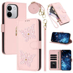 For Xiaomi Redmi Note 17 Pro+ 5G Case Glitter Butterfly Zipper Pocket Stand Leather Phone Cover with Hand Strap / Shoulder Strap