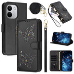 For Xiaomi Redmi Note 17 Pro+ 5G Case Glitter Butterfly Zipper Pocket Stand Leather Phone Cover with Hand Strap / Shoulder Strap
