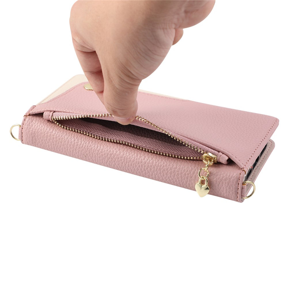 For iPhone 17 Case with Wrist Strap and Shoulder Strap Dual Color Zipper Pocket Wallet Leather Phone Cover