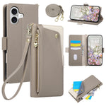 For iPhone 17 Case with Wrist Strap and Shoulder Strap Dual Color Zipper Pocket Wallet Leather Phone Cover